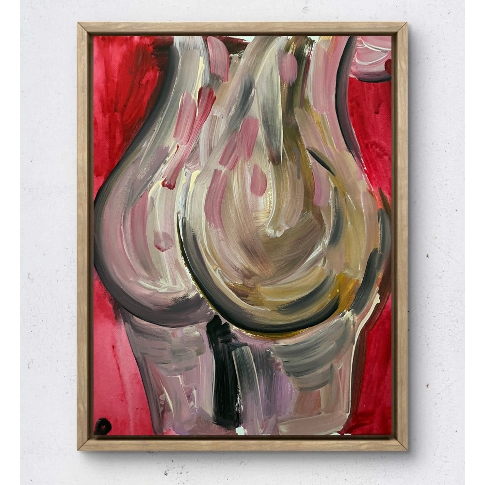 OMAN Original Abstract Nude Female Figure Painting Red Pink Gray Canvas 11x14